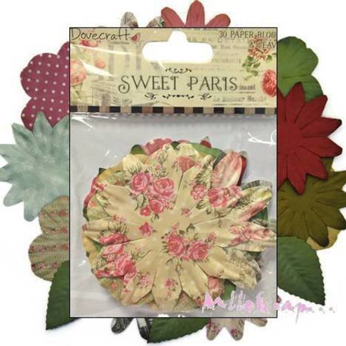 Fleurs xxl papier "sweet paris" dovecraft embellissement scrapbooking carterie diy - 30 pièces