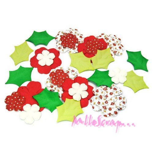 Fleurs papier multicolores "the night before christmas" noel embellissement scrapbooking carterie diy - 30 pièces