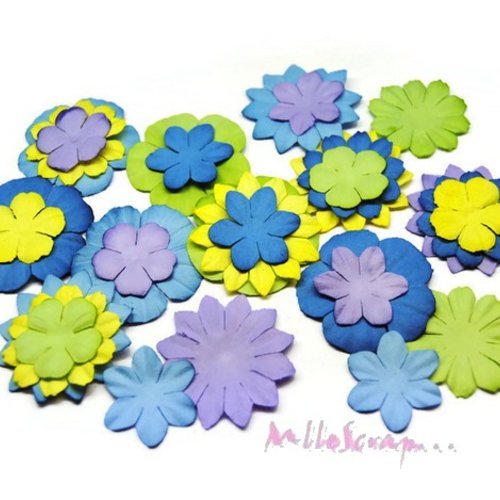 Fleurs papier multicolores "back to basic iv" embellissement scrapbooking carterie diy - 30 pièces