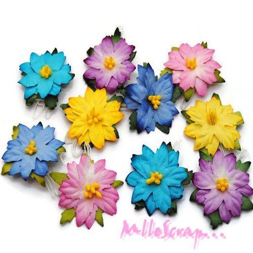 Poinsettias fleurs papier embellissement scrapbooking carterie diy - 10 pièces