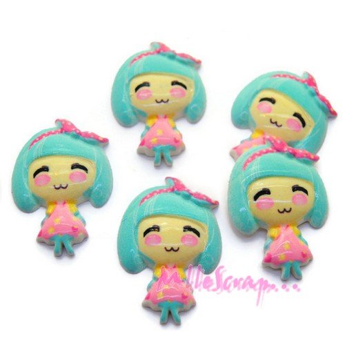 Cabochons petites filles résine multicolore embellissement scrapbooking carterie bijoux diy - 5 pièces