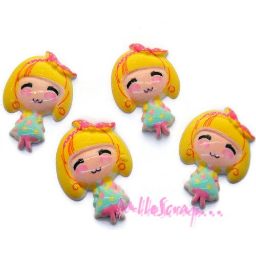 Cabochons petites filles résine multicolore embellissement scrapbooking carterie bijoux diy - 4 pièces