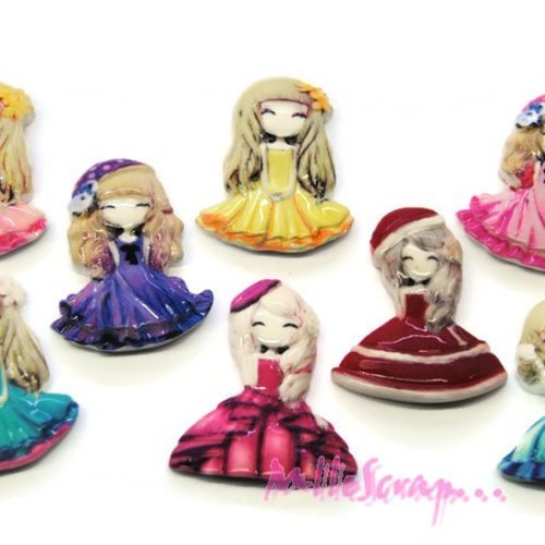Cabochons petites filles résine multicolore embellissement scrapbooking carterie bijoux diy - 8 pièces