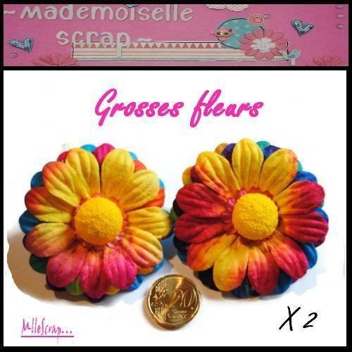 Grosses fleurs papier embellissement scrapbooking carterie diy - 2 pièces