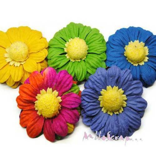 Grosses fleurs papier embellissement scrapbooking carterie diy - 5 pièces