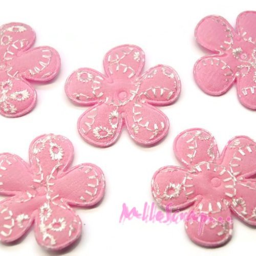 Fleurs à motifs tissu effet brodé appliques embellissement scrapbooking, carte, couture diy - 5 pièces