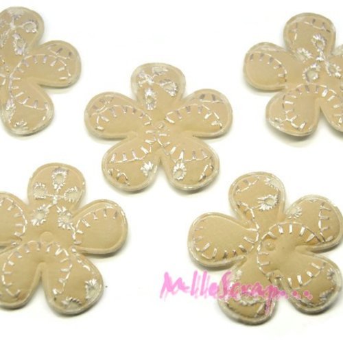 Fleurs à motifs tissu effet brodé appliques embellissement scrapbooking, carte, couture diy - 5 pièces