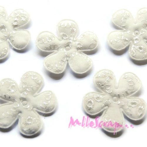 Fleurs à motifs tissu effet brodé appliques embellissement scrapbooking, carte, couture diy - 5 pièces