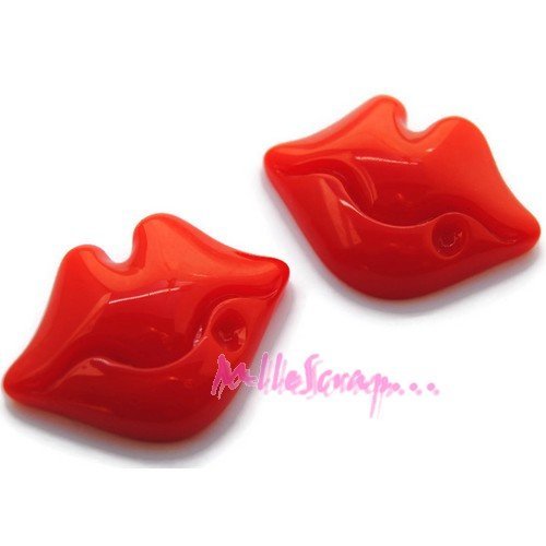 Cabochons bouches résine rouge embellissement scrapbooking bijoux diy - 2 pièces