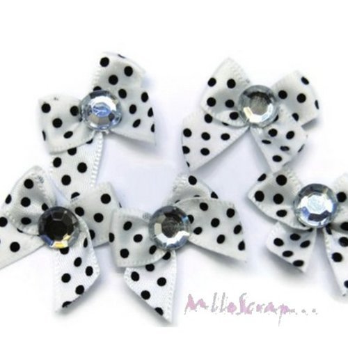 Appliques noeuds tissu strass blanc embellissement scrapbooking carterie - 5 pièces