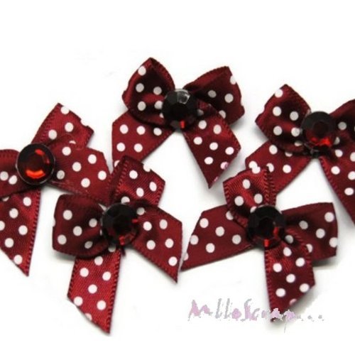 Appliques noeuds tissu strass rouge embellissement scrapbooking carterie - 5 pièces