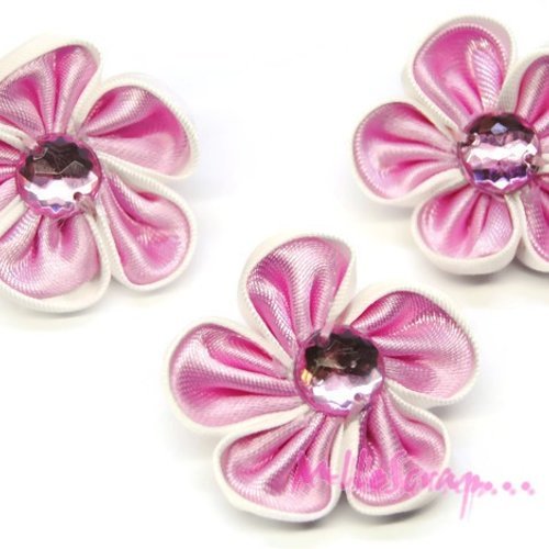 Fleurs appliques tissu strass embellissement scrapbooking carterie couture diy - 3 pièces