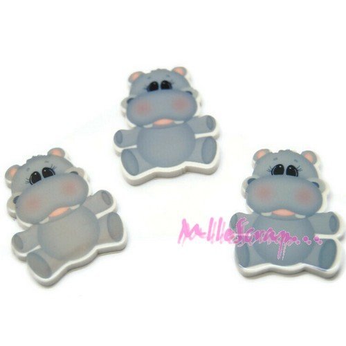 Cabochons hippopotames résine embellissement scrapbooking carterie bijoux diy - 3 pièces