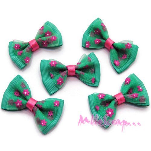 Noeuds appliques tissu fleuris embellissement scrapbooking carterie couture diy - 5 pièces