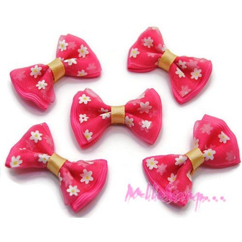 Noeuds appliques tissu fleuris embellissement scrapbooking carterie couture diy - 5 pièces