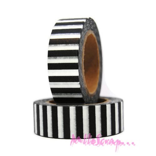 Masking tape tons noir blanc déco autocollant embellissement scrapbooking journaling diy - 10 mètres