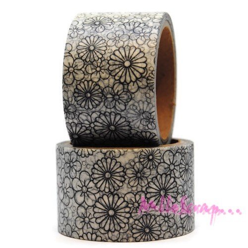 Masking tape fleuris à colorier multicolore embellissement scrapbooking journaling diy - 5 mètres