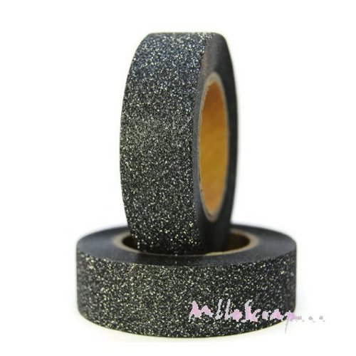 Masking tape tons noir à paillettes déco autocollant embellissement scrapbooking journaling - 10 mètres