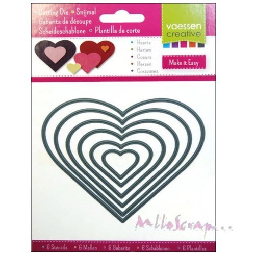 Die cut ou gabarits de découpe coeurs scrapbooking carterie journaling diy - 6 pièces