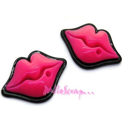 Cabochons bouches résine rose embellissement scrapbooking carterie bijoux diy - 2 pièces