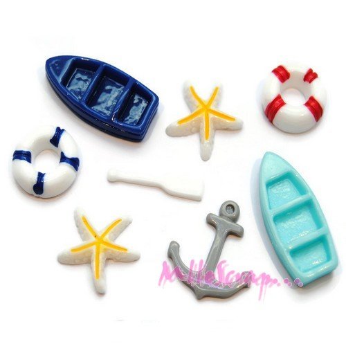 Cabochons la mer résine multicolore embellissement scrapbooking carterie bijoux diy - 8 pièces