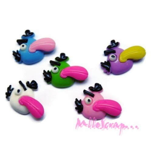 Piafs multicolores cabochons résine embellissement scrapbooking carterie bijoux diy - 5 pièces