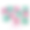 Fleurs tissu rose, bleu appliques embellissement scrap, carte, couture diy - 10 pièces