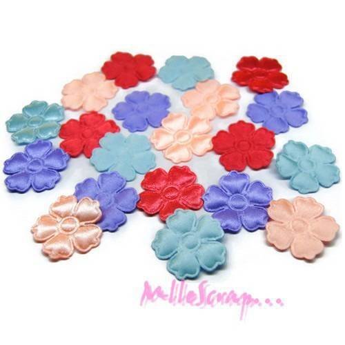 Fleurs appliques tissu satin multicolore scrapbooking carterie couture diy - 20 pièces