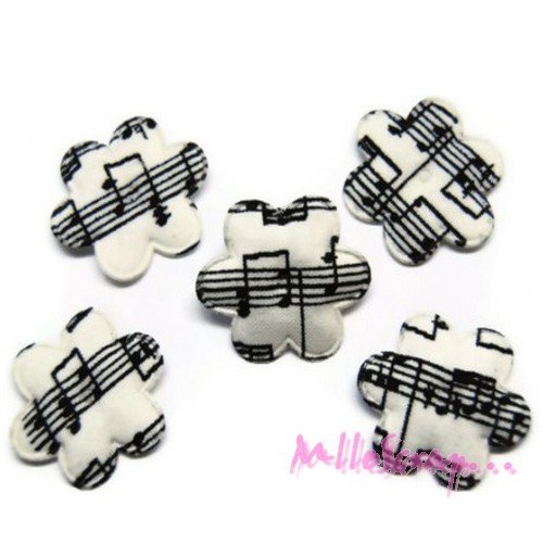 Fleurs appliques tissu musique embellissement scrapbooking carte, couture diy - 5 pièces