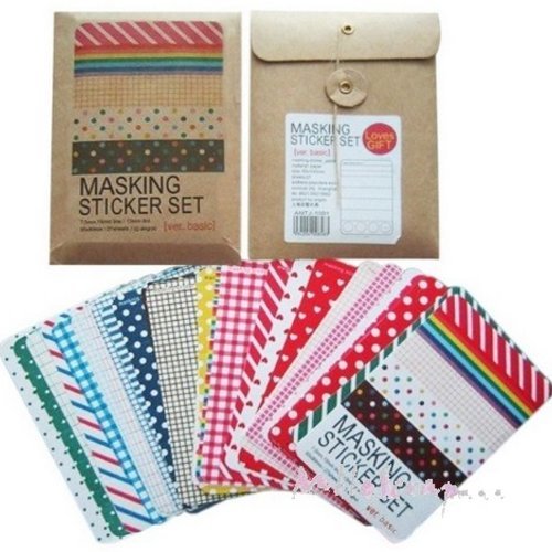 Set de 27 planches de masking tape prédécoupé scrapbooking carterie diy stickers