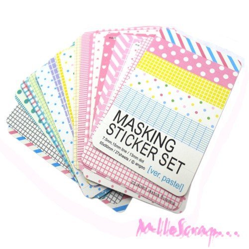 Set de 27 planches de masking tape prédécoupé scrapbooking carterie stickers diy
