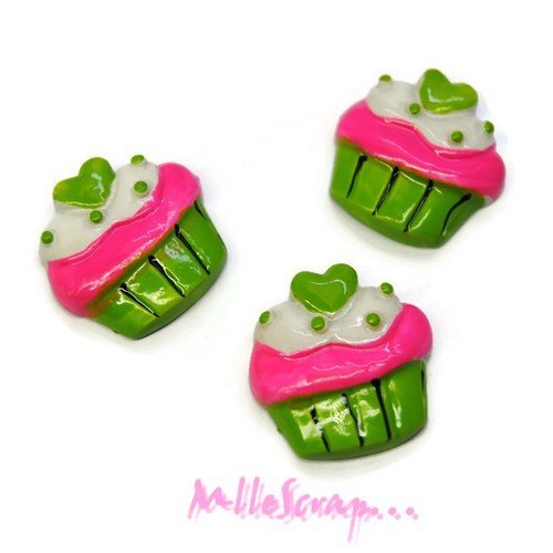 Cupcakes cabochons résine embellissement scrapbooking carterie bijoux diy - 3 pièces