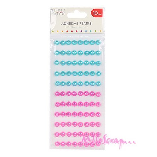 Demi-perles autocollantes simply creative rose, bleu 10 mm embellissement scrapbooking carterie diy - 88 pièces
