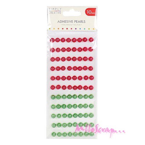 Demi-perles autocollantes simply creative vert, rouge 10 mm embellissement scrapbooking carterie diy - 88 pièces