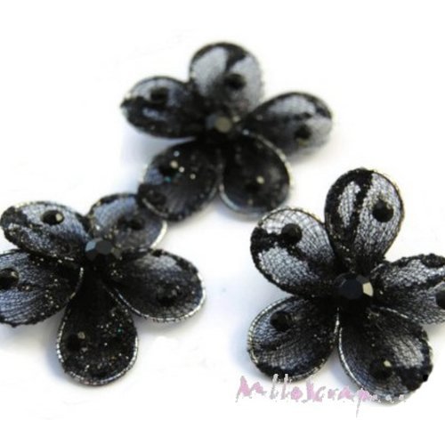Fleurs tissu, métal, strass embellissement scrapbooking carte bijoux couture diy - 3 pièces