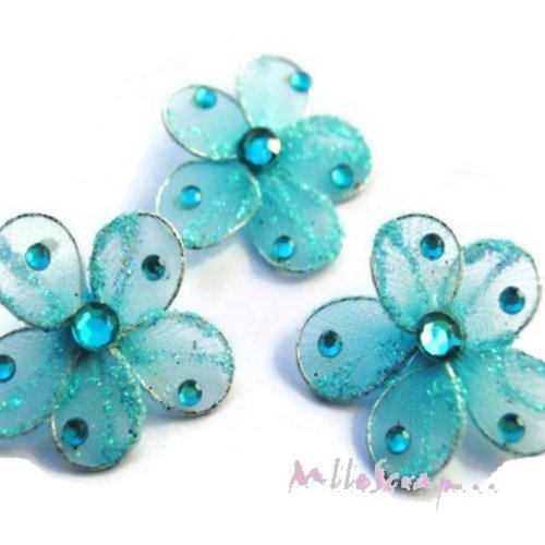 Fleurs tissu, métal, strass embellissement scrapbooking carte bijoux couture diy - 3 pièces