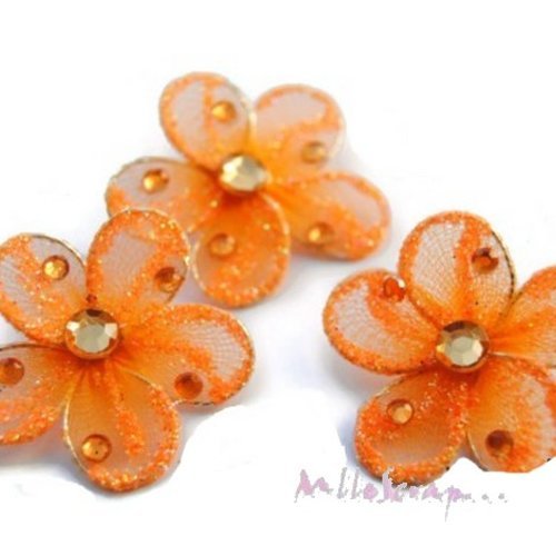 Fleurs tissu, métal, strass embellissement scrapbooking carte bijoux couture diy - 3 pièces