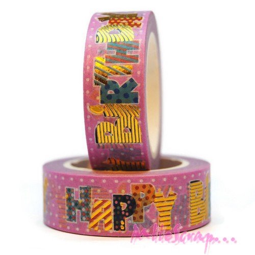 Masking tape "happy birthday" embellissment scrapbooking carterie journaling diy - 10 mètres