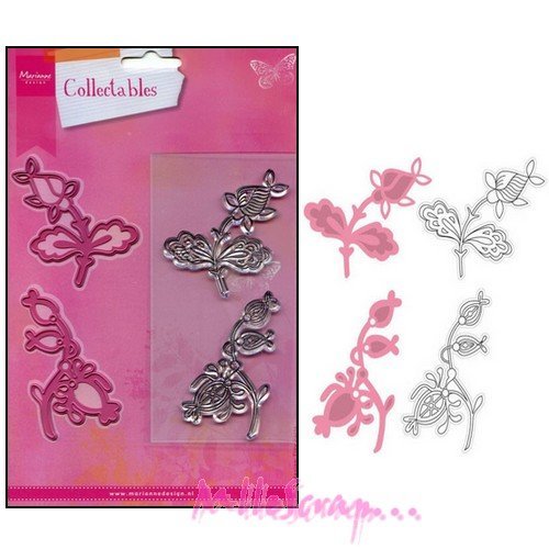 *die cut et tampons fleurs marianne design scrapbooking carterie journaling - 4 pièces