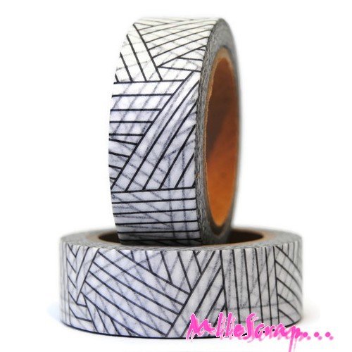 Masking tape géométrique noir, blanc embellissement scrapbooking carterie journaling diy - 10 mètres