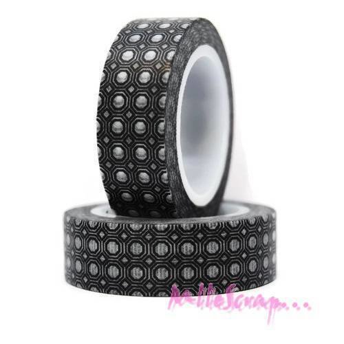 Masking tape tons noir blanc déco autocollant embellissement scrapbooking carterie journaling - 10 mètres