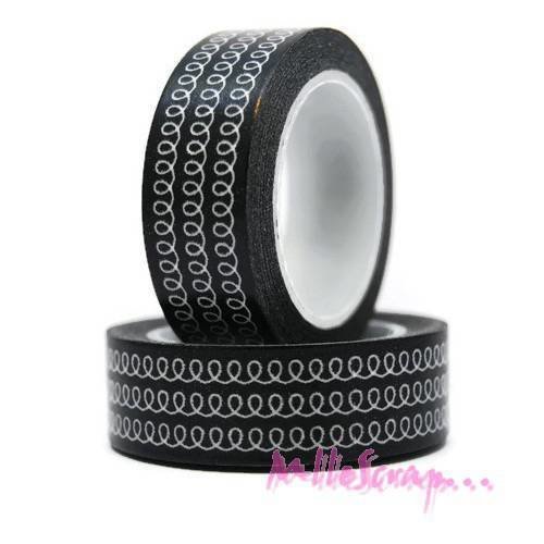 Masking tape tons noir blanc déco autocollant embellissement scrapbooking carterie journaling - 10 mètres