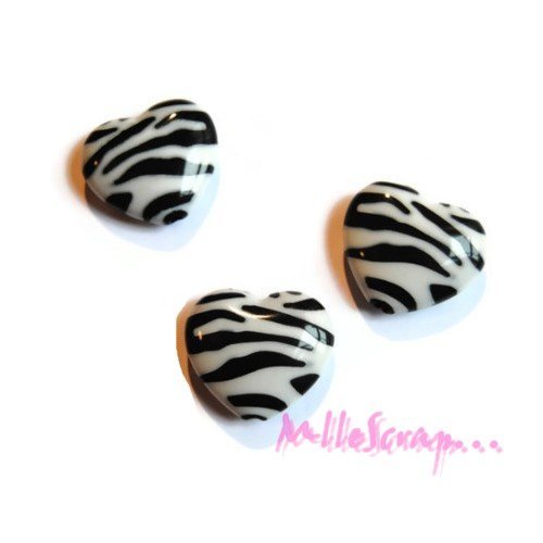 Perles coeurs zébrés résine 20 mm embellissement scrapbooking carterie bijoux diy - 4 pièces