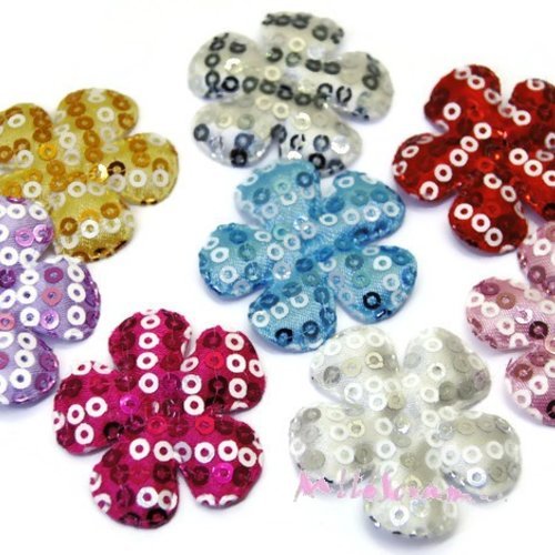 Fleurs appliques tissu sequins embellissement scrapbooking carterie couture diy - 8 pièces