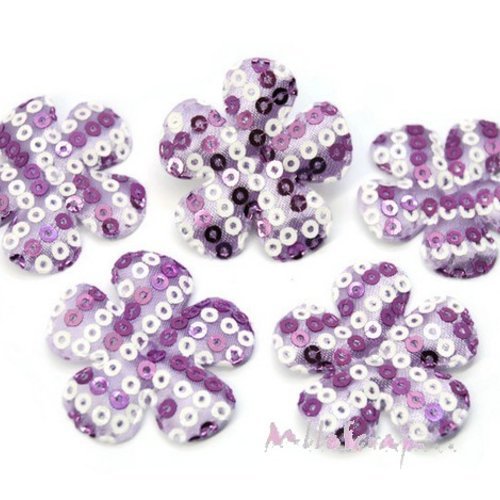 Fleurs appliques tissu sequins embellissement scrapbooking carterie couture diy - 5 pièces
