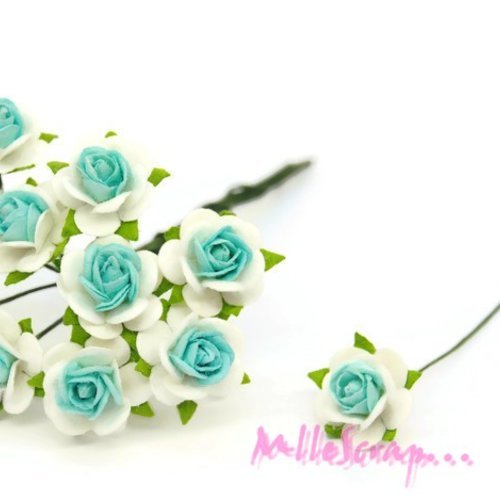 Petites roses bleu fleurs papier avec tige embellissement scrapbooking carte diy - 10 pièces