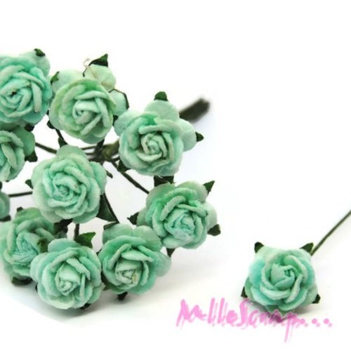 Petites roses bleu fleurs papier avec tige embellissement scrapbooking carte diy - 10 pièces