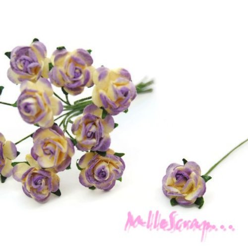 Petites roses violet fleurs papier avec tige embellissement scrapbooking carte diy - 10 pièces