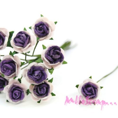 Petites roses violet fleurs papier avec tige embellissement scrapbooking carte diy - 10 pièces