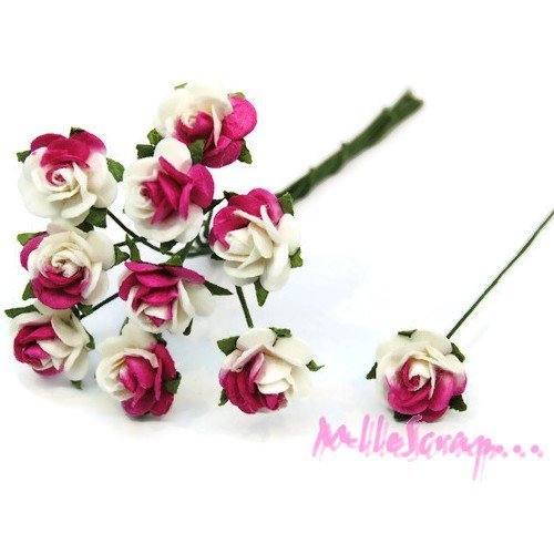 Petites roses violet fleurs papier avec tige embellissement scrapbooking carte diy - 10 pièces